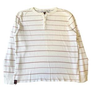 Tony Hawk Men Sweatshirt Size L White Striped Button Long Sleeve Henley